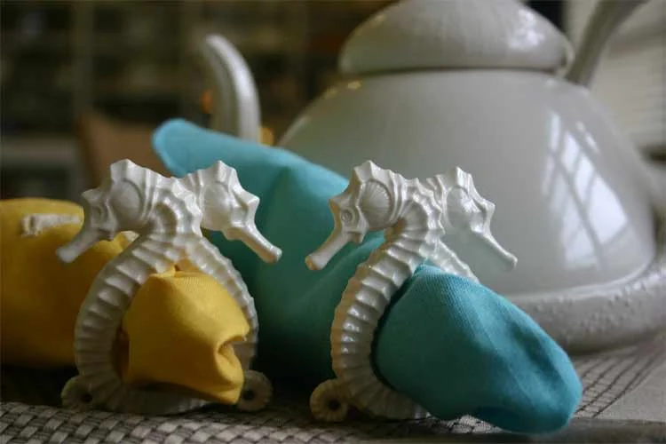 Seahorse Porcelain Napkin Rings - Set of 2